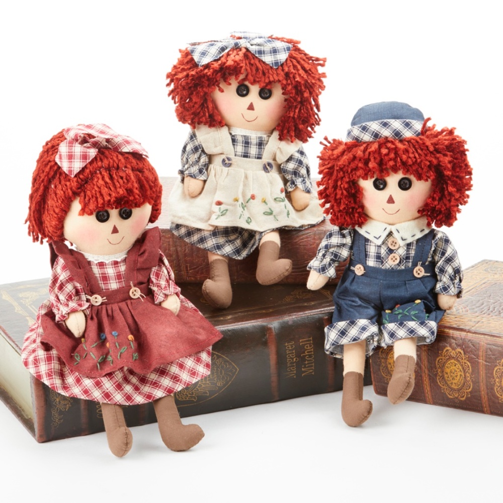 Miniature Rag Doll in Plaid with Button Eyes 10” New